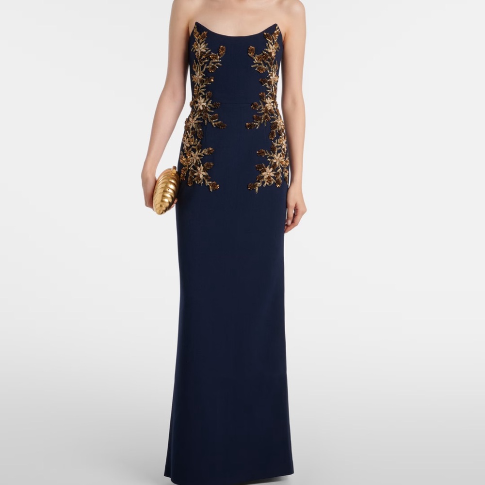 Rebecca Vallance Orla embellished crêpe bustier gown